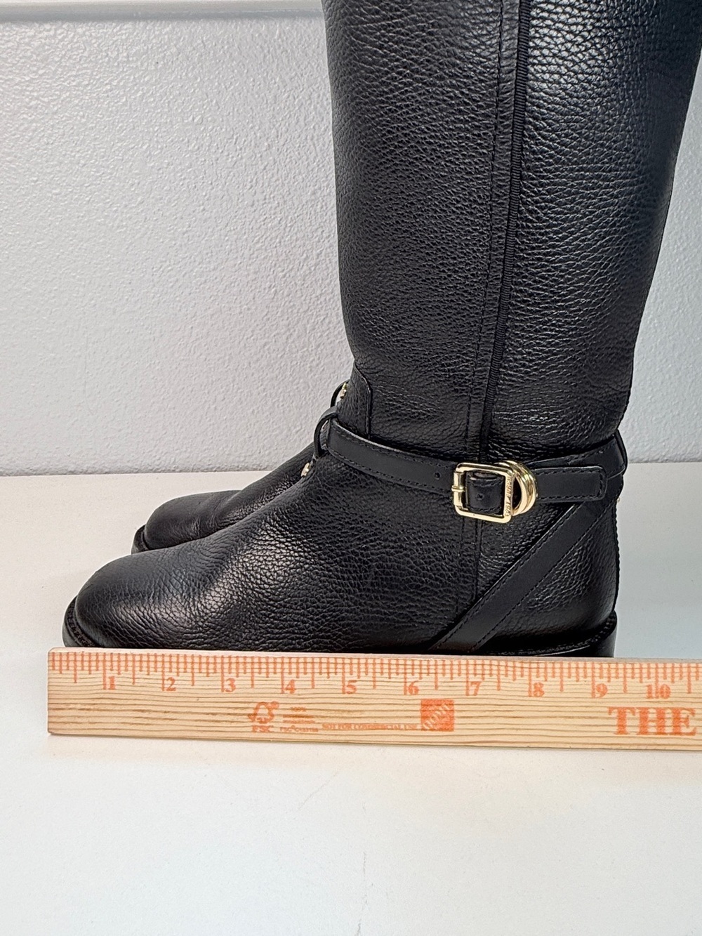 Tory Burch Tall black Pebbled Leather Riding Boots Gold Logo size  8 Boots - Picture 5 of 16